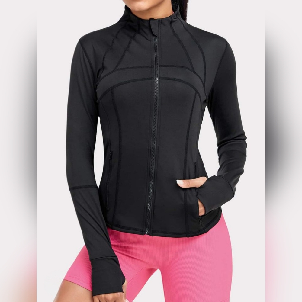 New Black Zip-Up Athletic Jacket Size M